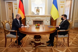 Президент України Володимир Зеленський провів зустріч із Федеральним канцлером Німеччини Олафом Шольцом, який перебуває в нашій країні з робочим візитом, 14 лютого 2022 року.