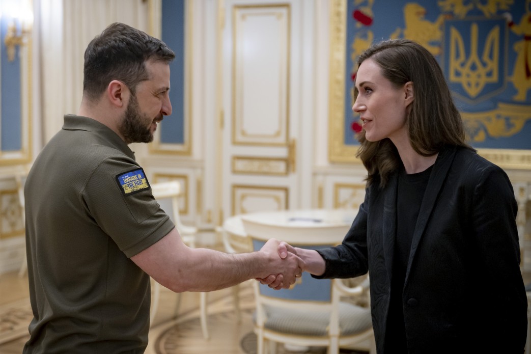 Президент України Володимир Зеленський зустрівся з Прем’єр-міністром Фінляндії Санною Марін, яка вперше відвідує Україну, 26 травня 2022 року. 