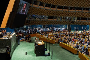 Президент України Володимир Зеленський виступив під час загальних дебатів 78-ї сесії Генеральної Асамблеї ООН у Нью-Йорку, 19 вересня 2023 року.