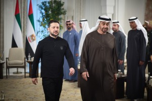Президент України Володимир Зеленський провів в Абу-Дабі переговори з Президентом ОАЕ Мухаммадом бін Заїдом Аль Нагаяном, 17 лютого 2025 року.