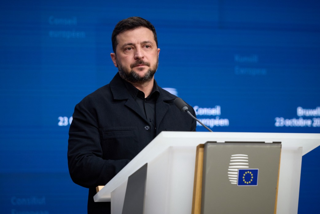 Der Präsident der Ukraine, Wolodymyr Selenskyj, eröffnete in Brüssel eine Presse...