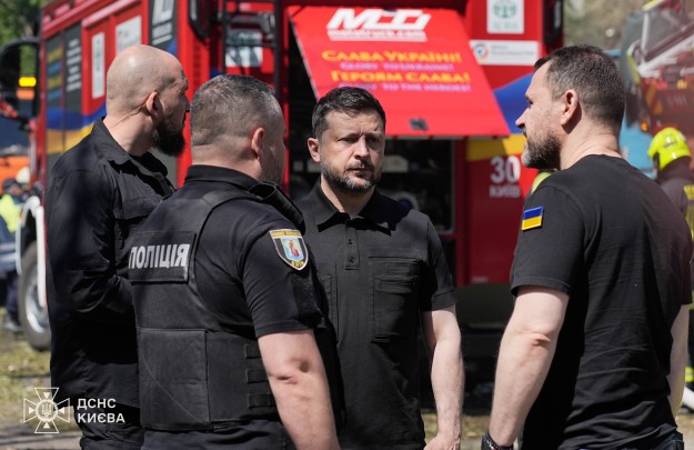 At the Sites of Russia’s May 24 Overnight Strikes on Kyiv, the President Thanked Everyone Working to Address the Aftermath and Help Those Affected
