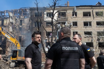At the Sites of Russia’s May 24 Overnight Strikes on Kyiv, the President Thanked Everyone Working to Address the Aftermath and Help Those Affected